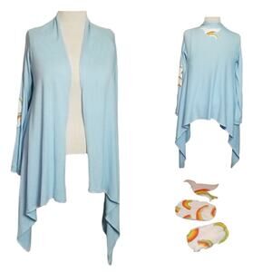 Munki Munki Womens SZ Medium Powder Blue & Rainbow Waterfall Cardigan / PJ Robe